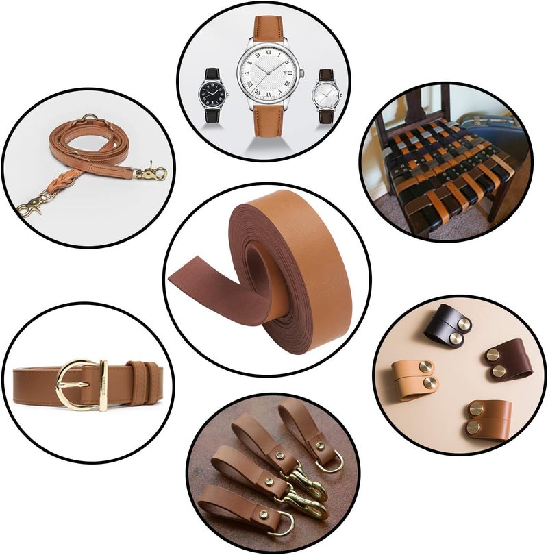 picheng Faux Leather Strap: 1 Inch Wide 100 Inches Long Leather Strips Soft Leather for DIY Craft Projects Leather Belt Strap Pet Collars Traction Ropes Tooling (Light Brown) - Image 4